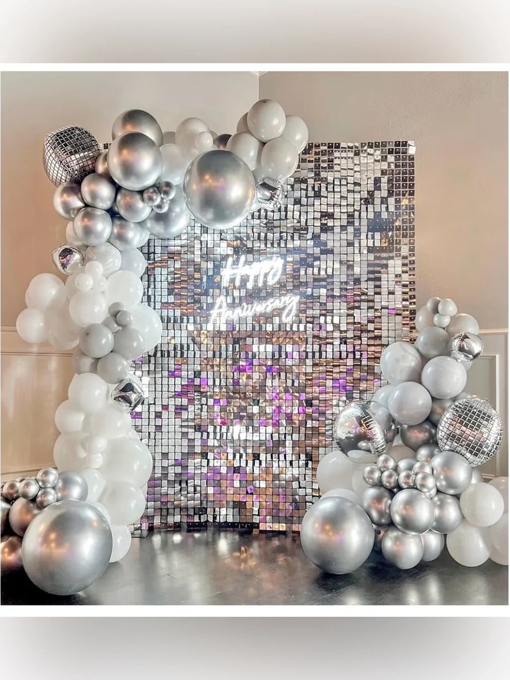 SilverShimmer Wall Backdrop-24 Pcs SquareSequinPanels-Birthday Party,Wedding,Etc - Picture 3 of 7